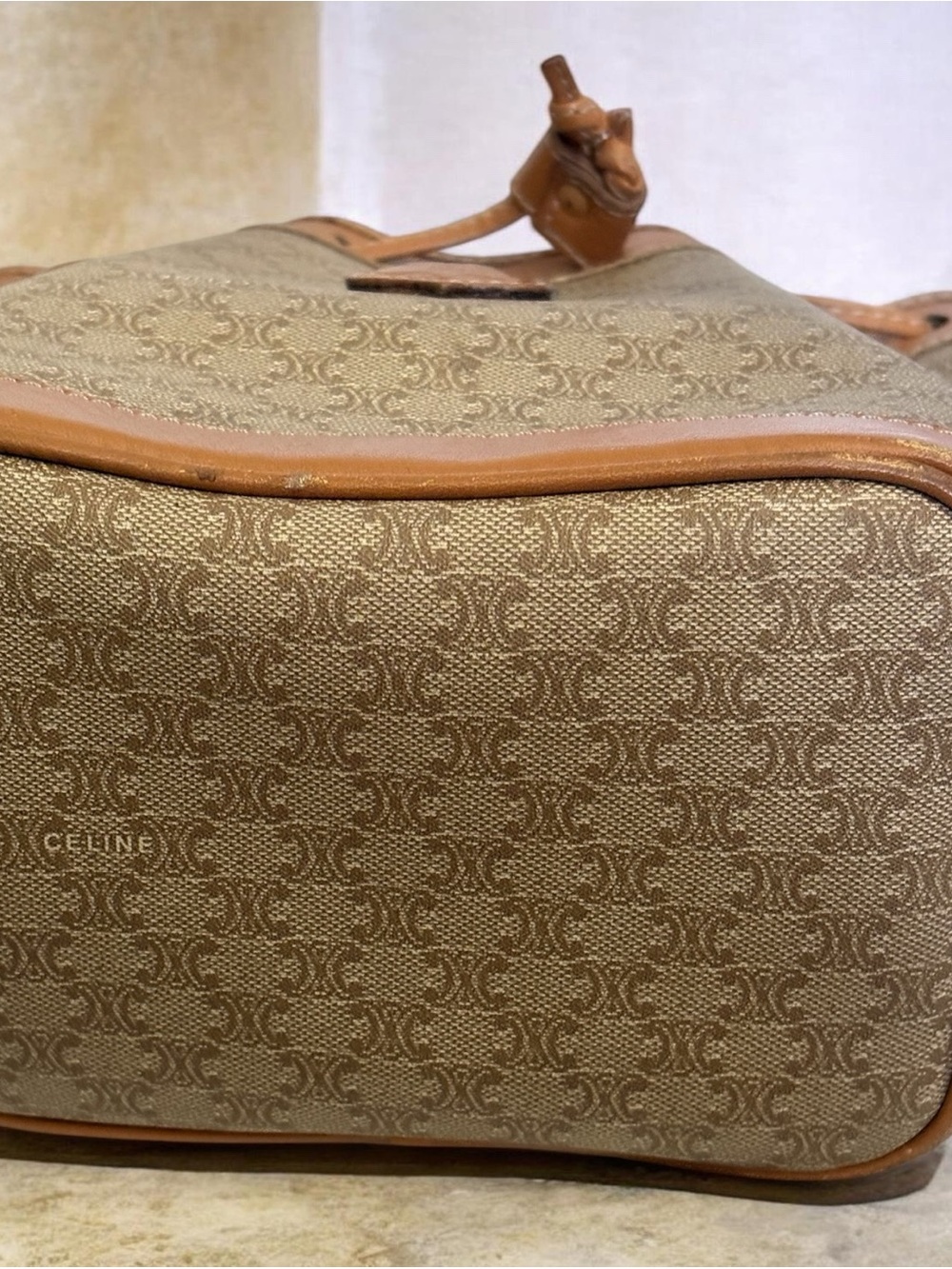 Celine Brown Monogram Drawstring Bucket Shoulder Bag - Picture 5 of 7